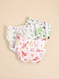 3入組植物系列嬰兒布尿布，嬰兒/幼兒印花按扣尿布褲，防水防漏尿布套裝，適用於新生兒