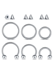 Nose Septum Ring 6Pcs/Set Surgical Steel 16G Horseshoe Hoop 8mm 10mm 12mm Multi Color Piercing Decor