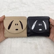 日本 PEANUTS SNOOPY 史努比 黑啡色皮革 摺疊 卡片 散子包
