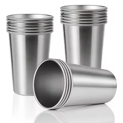 LMETJMA 500ML Stainless Steel Pint Cups Unbreakable Water Tumblers Stackable Reusable Metal Tumbler 
