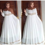 Gamis ceruti babydoll premium jumbo//gamis putih//gamis jumbo LD130//gamis terbaru 2025//baju lebara