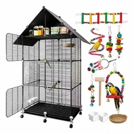 Large Roof Bird Cage With Wheels Metal Parrot Cage For Budgie Cockatiel Lovebird Sangkar Burung Besa