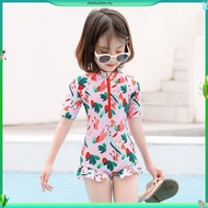 🍒sdhfif.my🍒 Children's Swimsuit Girls Korean Style One-piece Short-sleeved GKids Swimsuit /Baju Rena