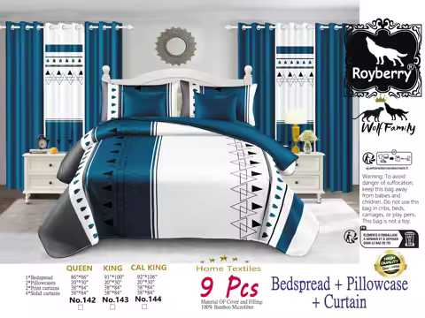 Cal King Size 9 Piece Bedroom Set Scandinavian Cottage Style Blue White Bedding Comforter Sets Home 