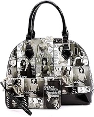 Glossy magazine cover collage dome satchel bag purses bowling bag Michelle Obama bags with wallet se