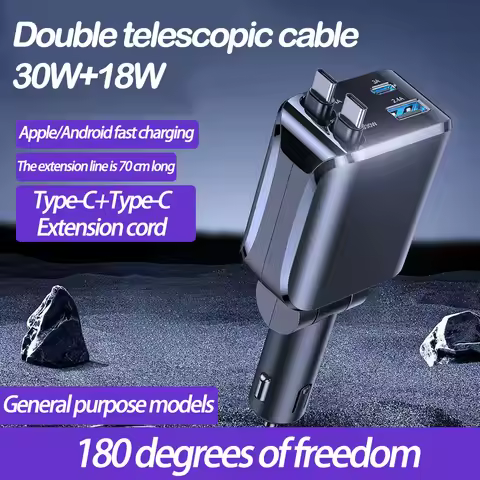 Stretch Cable Car Quick Charge Dual USB Digital Display QC3.0 Quick Charge Intelligent Car Charger P