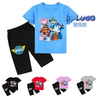 Poli Children's Clothing Deformed Police Car Short-Sleeved T-Shirt Polly Polly Shorts Suit