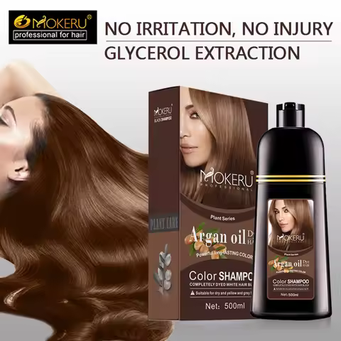 Mokeru 500ml Argan Oil Essence Natural Long Lasting Dark Brown Permanent Hair Dye Shampoo For Gray H