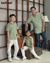Kemeja Anak &amp; Papa Lengan Pendek Sage Green Bahan Linen Karl&amp;Earl
