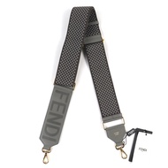 全新未使用FENDI 8AV156 帆布皮革 Logo 格紋肩帶 灰色金色五金配件 義大利製造 女士