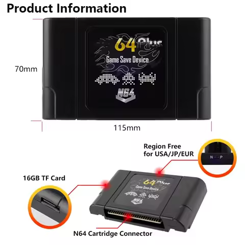 For ED64 340 in 1 Retro N64 Cartridge Region Free for Nintendo 64 USA/JP/EUR Console with 16GB SD Ca