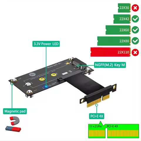 [A75T] M.2 NVME Key M to PCI Express X4 Extension Cable Expansion Board Supports 2230 2242 2260 2280