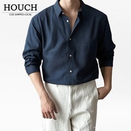 HOUCH COD Casual Linen Cotton Long Sleeve Men Shirt - White