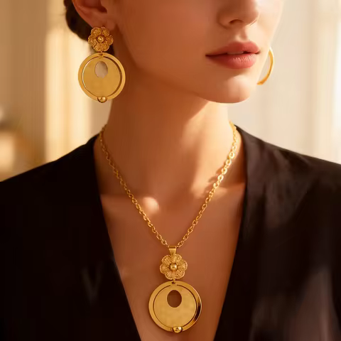 316L stainless steel gold color jewelry set Fashion Personality Simple Punk Retro Hip-hop High Tempe