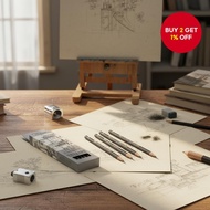 14-Piece 6H-12B Sketch Pencil Set with Cream Floral Pencil Case - Essentials for Students & Artists 