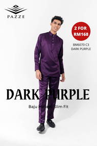 BM6070 Pazze Baju Melayu Satin Slim Fit - Dark Purple