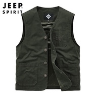 JEEP SPIRIT เสื้อกั๊กผู้ชายเสื้อกั๊กลำลองแบบบางเสื้อกั๊กไซส์ใหญ่เสื้อกั๊กสำหรับกิจกรรมกลางแจ้งตกปลาส