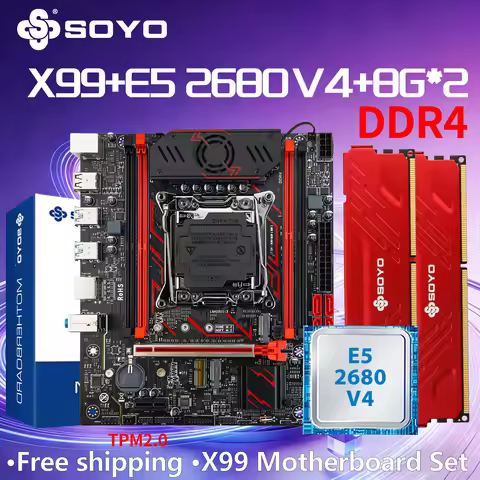 Gaming Motherboard Dual SOYO X99 BSF C612 Intel Kit Xeon E5 2680 V4 CPU DDR4 RAM 16G=8G*2 Computer T