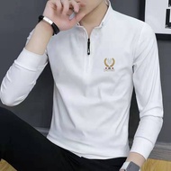 Men's Lapel Polo Shirt Autumn Long Sleeve Printed T-shirt Casual Solid Color Business Polo Shirt