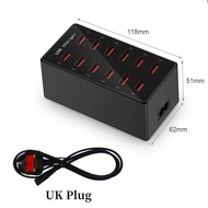 12 Ports Multi Plug USB Charger Station Dock EU US UK AU 5V 2.4A Desktop Power Adapter Fast Charging