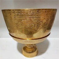 ขันพาน 9 นิ้ว ทองเหลืองตอกลายช้างทรงเครื่องในกลีบบัว ทัพพี premium & luxury