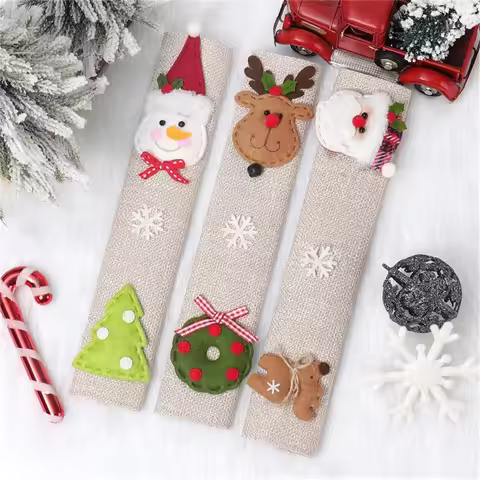 3pcs Christmas Refrigerator Handle Covers Kitchen Decoration Santa Claus Snowman Elk Refrigerator Do