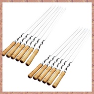 12Pcs 55cm BBQ Skewers Long Handle Shish Kebab Barbecue Grill Stick Wood BBQ Fork Stainless Steel Ou