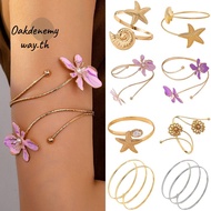 OAKDENEMYWAY Opening Arm Bracelet, Multi Style Gold Color Wide Open Bangle, Glamorous Adjustable Met