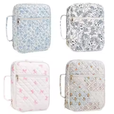 New Floral Design Bible Cover Case Zipper Pocket Handle Bible Cover Bag Storage Bags Prayer