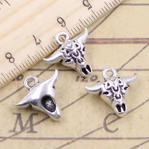 10pcs Charms Skull Bull Ox Star Head 17x16x7mm Tibetan Silver Color Pendants Antique Jewelry Making 