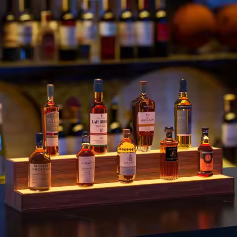 LED Lighted Liquor Bottle Display Shelf, 37 Inch Bar Display Shelf, DIY Illuminated Bottle Shelf wit