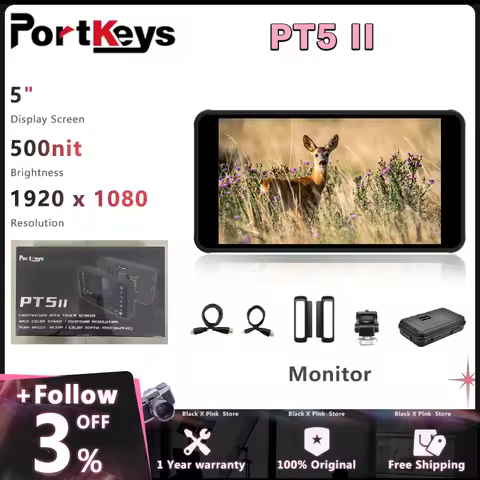 Portkeys PT5 II 5″ Monitor 4K Touchscreen Portable 500nit Ultra-thin 3D LUT 1920*1080 for Camera DSL