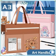 AMBER A3 Tutorial Bag, Canvas A3 Canvas Art Bag,  Plus Size Waterproof Six-Layer File Bag Art Suppli