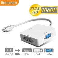 BENOSEM 3-IN-1 Mini DP to HDMI DVI VGA Adapter Mini DisplayPort To VGA HDMI Connector Mini Display Port Thunderbolt Converter