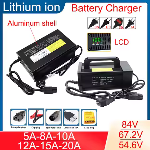 Aluminum Shell 48V 60V 72V 5A 8A 10A 12A 15A 20A Lithium ion Charger For 13S 16S 20S 54.6V 67.2V 84V