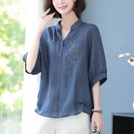 Hug Me Bear Shop  T-shirt for Women Plus Size Short Sleeve Embroidery V-Neck Lady Tops