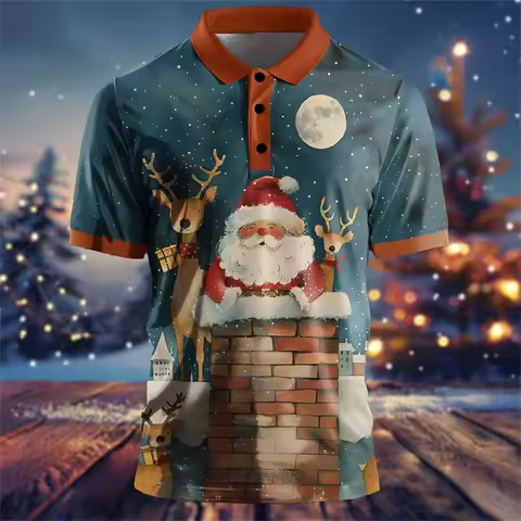 Funny 3D Cute Santa Claus Xmas Printed Polo Shirt For Men Happy Festival Graphic Merry Christmas Gra