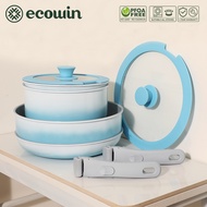 ecowin 8PCS Gradient Blue Ceramic Rock Non Stick Cookware Set Detachable Handle Pan Set Induction Co
