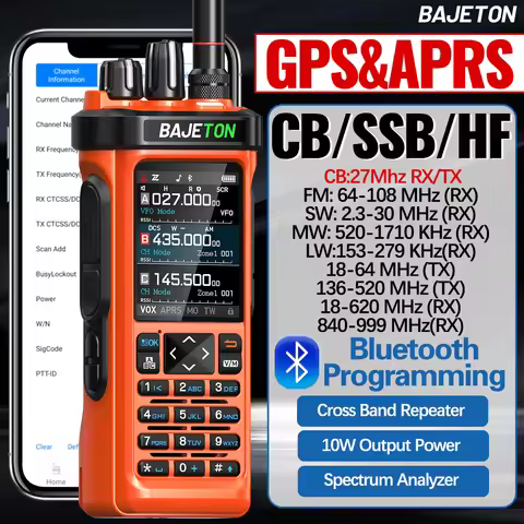 BAJETON BJ-9000 Walkie Talkie AM/FM/CB/LSB/USB/CW Receiver with GPS APRS 10W Bluetooth Phone Program