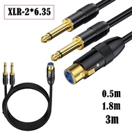 XLR Female 3PIN to Dual 6.35mm 1/4 Inch Mono Male Audio One Point Two Y-Type Mixing Station Cable