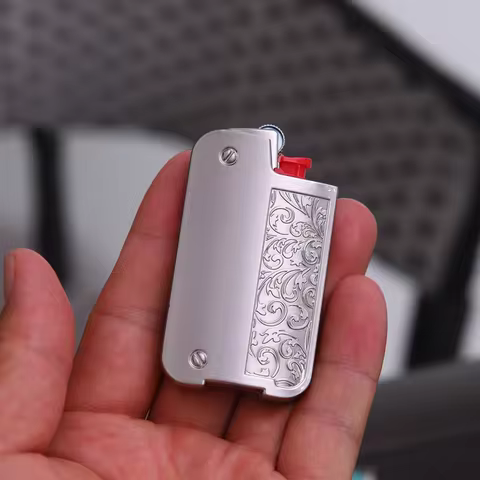 BIC Mini Lighter Metal Case for J5 J25 Flower Design Sleeve Elegant Decorative Cover BIC Smallest Fi