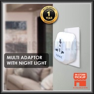 TRAC 2in1 Universal Adaptor LED Night Light UK 3 Pin Plug Switch Socket Multi Adapter Lampu Tidur Su