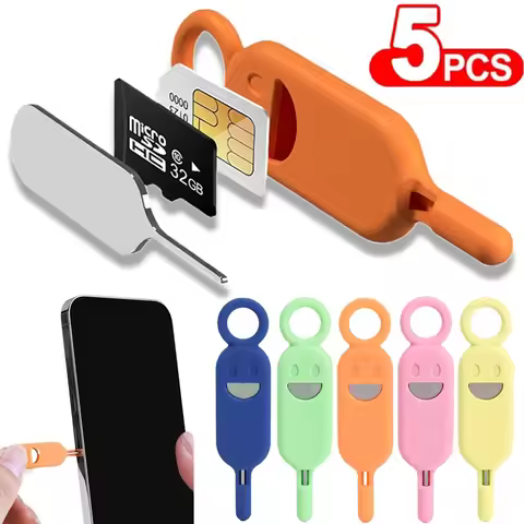 New 5/1PCS SIM Card Removal Needle Pin Charm Keychain Split Rings Anti-lost Phone SIM Card Storage C