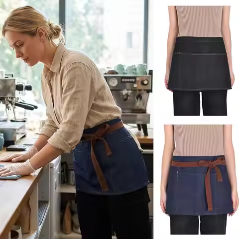 Workwear Cotton Denim Denim Apron Multiple Pockets Unisex Short Apron Denim Half Apron Baking