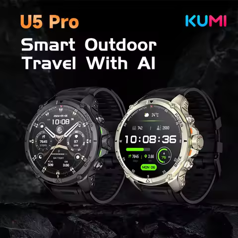 KUMI U5 Pro Military Rugged Smartwatch 1.43" AMOLED Dual-Band L1+L5 GPS 5ATM 15Days Battery Bluetoot