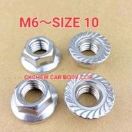 (10-Bijih )NUT SAIZ 10 (M6)FLANGED HUT NUT FLANGE NUT