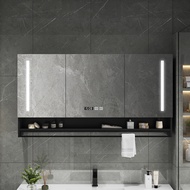 ST-🚢Solid Wood Smart Bathroom Mirror Cabinet Wall-Mounted Bathroom Bathroom Mirror with Light Defogging Toilet Rack Lock