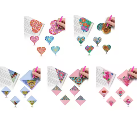 4 DIY heart-shaped/flower/diamond painting art set bookmark corners for books, notebooks, and reader