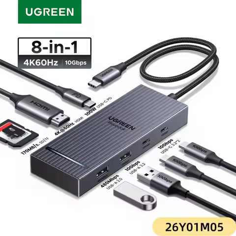 UGREEN USB HUB 8-in-1 Type-C to 4K60Hz HDMI USB-A&C 3.2 Gen 2 10Gbps PD100W SD/TF for MacBook Pro/Ai