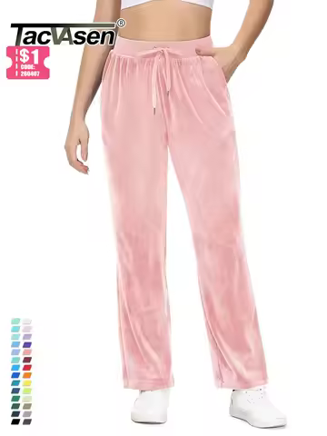 TACVASEN Winter Velvet Pants Womens Drawstring Elastic Waist Fleece Pants Workout Lounge Yoga Velour